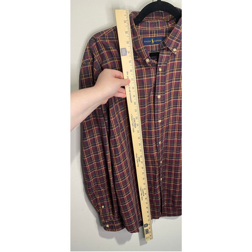 Ralph Lauren LS Button Down Men's L Burgundy Plaid Cotton Classic Preppy GUC - Picture 8 of 9